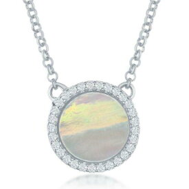 Classic Sterling Silver Round MOP with CZ Border Necklace ユニセックス