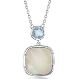 Classic Sterling Silver Bezel Set Blue Topaz and Square MOP Necklace ユニセックス