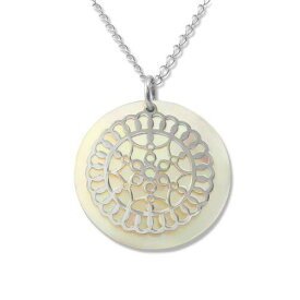 Classic Sterling Silver Designed Circle MOP Disc Necklace ユニセックス