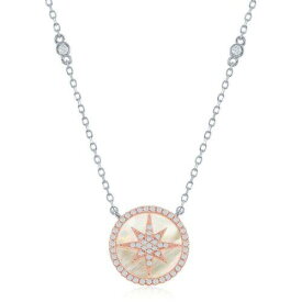 Classic Sterling Silver TT Round MOP with Center Micro Pave Star Necklace ユニセックス