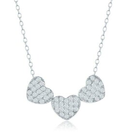 Classic Sterling Silver Three Small CZ Hearts Necklace ユニセックス