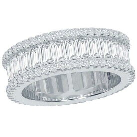 Classic Women's Ring Silver Baguette CZ and Pave Border Band Size 6 W-1865-6 レディース
