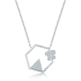 Unbranded Sterling Silver CZ Triangle and Butterfly Hexagon Shaped Necklace ユニセックス