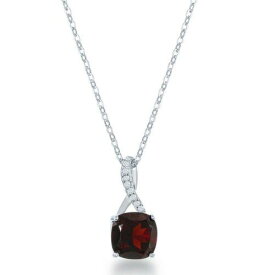 Classic Sterling Silver Small Square Garnet with White Topaz on Top Pendant ユニセックス