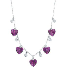 Classic Women's Necklace Sterling Round and Heart Ruby CZ M-6811 レディース