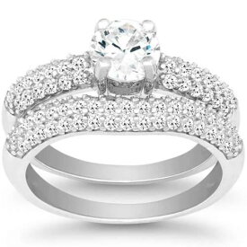 Classic Women's Ring Set Micro Pave CZ Engagement and Wedding Size 9 W-9897-9 レディース