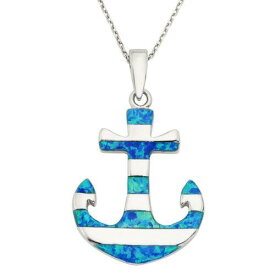 Classic Sterling Silver Blue Inlay Opal Anchor Pendant ユニセックス