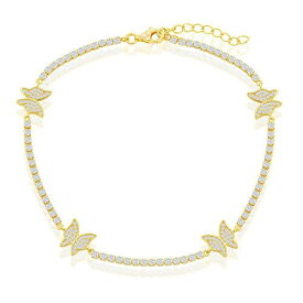 Classic Women's Anklet Gold Plated Sterling Silver Butterfly CZ Tennis R-9278-GP レディース