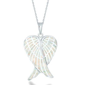Classic Sterling Silver White Inlay Angel Wings Pendant ユニセックス
