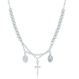 Classic Sterling Silver Diamond Cut Cross and Medal Necklace ユニセックス