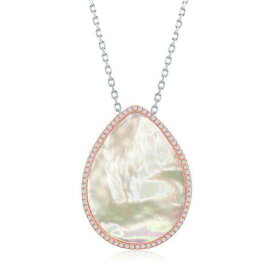 Classic Sterling Silver Two-Tone Teardrop MOP with CZ Border Necklace ユニセックス
