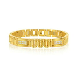 Classic Women's Bracelet Stainless Steel Gold Tone IP Plated Link CZ 8.5 inch レディース