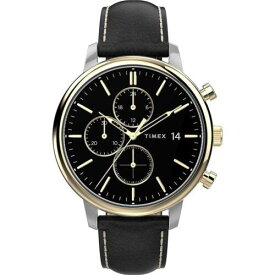 タイメックス Timex Men's Watch Chicago Chronograph Black Dial Black Leather Strap TW2U39100VQ メンズ
