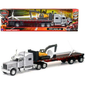 New Ray 1/32 Truck with Flatbed Trailer Long Haul Truckers Peterbilt 389 Silver