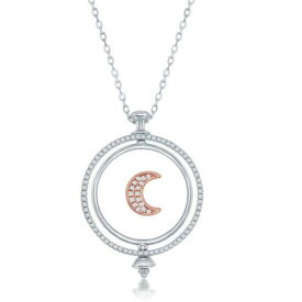Classic Sterling Silver Spinning Disc Crescent Moon with CZ Necklace ユニセックス
