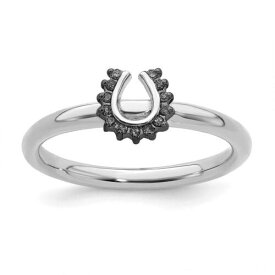Sterling Silver Stackable Expressions Rhodium Black Dia. Horseshoe Ring ユニセックス