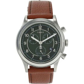タイメックス Timex Men's Watch Waterbury Day-Date Dark Green Dial Brown Strap TW2U90700VQ メンズ