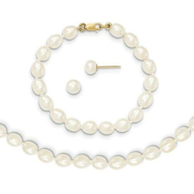 Jewelry 14k 5-6mm FW Cultured Pearl 5in Bracelet 14in Necklace & Earring Set ユニセックス