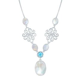 Classic Women's Necklace Sterling Silver MOP and Blue Topaz Designed SMM-6936 レディース