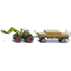 SIKU Siku 1/50 Model Claas Tractor with Bale Grab and Bale Trailer with 12 Hay Bales