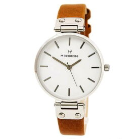 Mockberg Women's Wera Watch Round Silver Tone Case White Dial Brown Strap MO1006 レディース