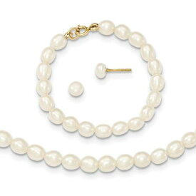 Jewelry 14k White FW Cultured Pearl 12 Necklace 4 Bracelet & Earring Set ユニセックス