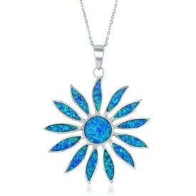 Classic Sterling Silver Blue Inlay Daisy Flower Pendant ユニセックス