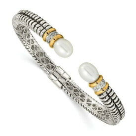 Jewelry Sterling Silver w/14k FW Cultured Pearl & Diamond Cuff Bracelet ユニセックス