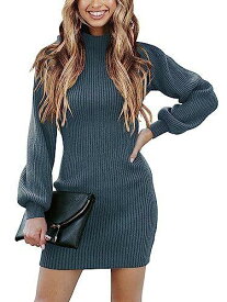 Anrabess ANRABESS Womens Sweater Dress Long Sleeve Turtleneck Slim Rib Knit レディース