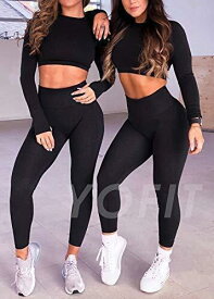 YOFIT Exercise Outfits for Women 2 Pieces Seamless Yoga Outfits Gym Crop Top and レディース