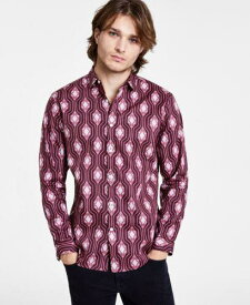 INC International Concepts Mens Geometric Print Shirt Mesa Rose L RED Size LARGE メンズ