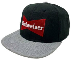Budweiser Beer Men's Embroidered Logo Flat Bill Snapback Hat Cap in Black/Grey メンズ