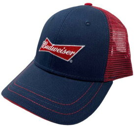 Budweiser Beer Men's Embroidered Logo Trucker Snapback Hat Cap in Navy/Red メンズ