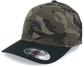 RIP CURL リップカール Rip Curl Men's Tepan Embroidered Logo Flexfit Fitted Hat Cap in Camo/Black メンズ