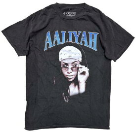 Aaliyah Men's Officially Licensed Black Wash Garment Dyed Graphic Tee T-Shirt メンズ
