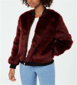 Say What? Junior's Faux Fur Bomber Jacket Purple Size X-Small レディース