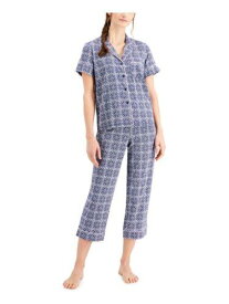 CHARTER CLUB Womens Blue Elastic Band Button Up Top Capri Pants Pajamas L レディース