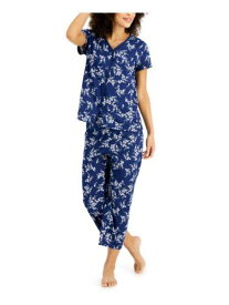 CHARTER CLUB Womens Navy Elastic Band Button Up Top Capri Pants Pajamas L レディース