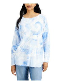 INC Womens Light Blue Tie Dye Long Sleeve Boat Neck Sweater Size: M レディース