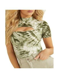 ゲス GUESS Womens Green Cotton Blend Cut Out Short Sleeve Mock Neck Crop Top XS レディース