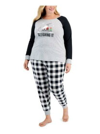 FAMILY PJs Womens Sleighing It Black Top Cuffed Pants Knit Pajamas Plus 3X レディース