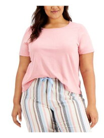 JENNI Intimates Pink Cotton Blend Short Sleeves Rib-Knit Trim Pajama Top Plus 1X レディース