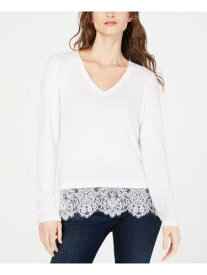 INC Womens Ivory Lace Solid Long Sleeve V Neck Sweater Size: M レディース