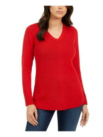 CHARTER CLUB Womens Red Ribbed Textured Long Sleeve V Neck T-Shirt Petites PS レディース