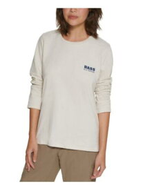 バス BASS OUTDOOR Womens Beige Logo Graphic Long Sleeve Crew Neck T-Shirt L レディース