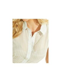 ゲス GUESS Womens Green Unlined Button Tab Short Sleeve Point Collar Button Up Top L レディース