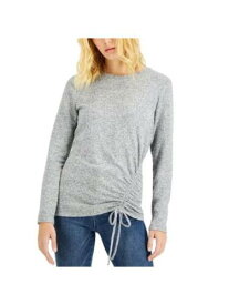 INC Womens Gray Metallic Side Ruched With Tie Long Sleeve Crew Neck Top XL レディース