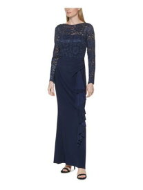 ジェシカハワード JESSICA HOWARD Womens Navy Long Sleeve Boat Neck Maxi Evening Gown Dress 6 レディース