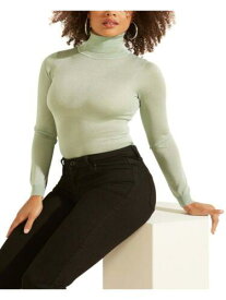 ゲス GUESS Womens Green Rib-knit Trim Semi-sheer Long Sleeve Turtle Neck Sweater S レディース