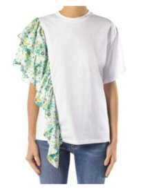 MSGM Womens White Ruffled Floral Short Sleeve Crew Neck T-Shirt XS レディース
